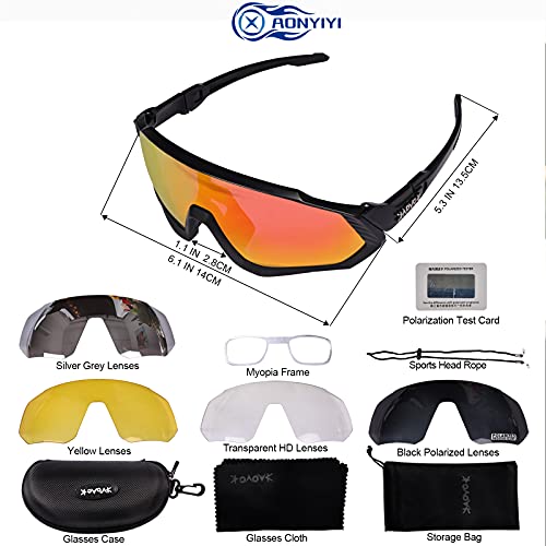 AONYIYI Lunette de Cyclisme Femme Homme Photochromiques Lunette VTT Antireflet Protection Lunettes de Sport Polarisées Adulte 5 Verres UV400 Interchangeables TR90 Cadre Ultraléger pour Vélo Moto - Image 3