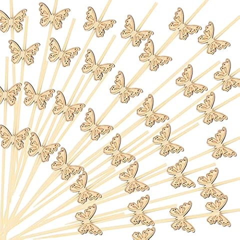 200PCS Disposable Bamboo Sticks for Party Decorations Cocktail Picks for Drinks,4.7 Inch Fruit Honeycomb Food Sticks Skewers Toothpicks with Butterfly Shape for Appetizers Hawaiian Party Beach Holiday Cover
