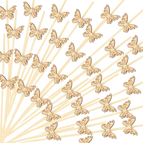 200PCS Disposable Bamboo Sticks for Party Decorations Cocktail Picks for Drinks,4.7 Inch Fruit Honeycomb Food Sticks Skewers Toothpicks with Butterfly Shape for Appetizers Hawaiian Party Beach Holiday