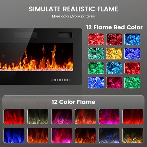 Image of Electactic 36-Inch Electric Fireplace, 12 Flame Colors, Remote Control