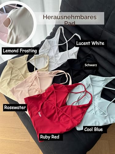 Danysu Sport BH Damen Ohne Bügel Top Crossback Abnehmbaren Gepolstert Nahtlose Sport Oberteile Bra Fitness Yoga V Ausschnitt Schwarz M