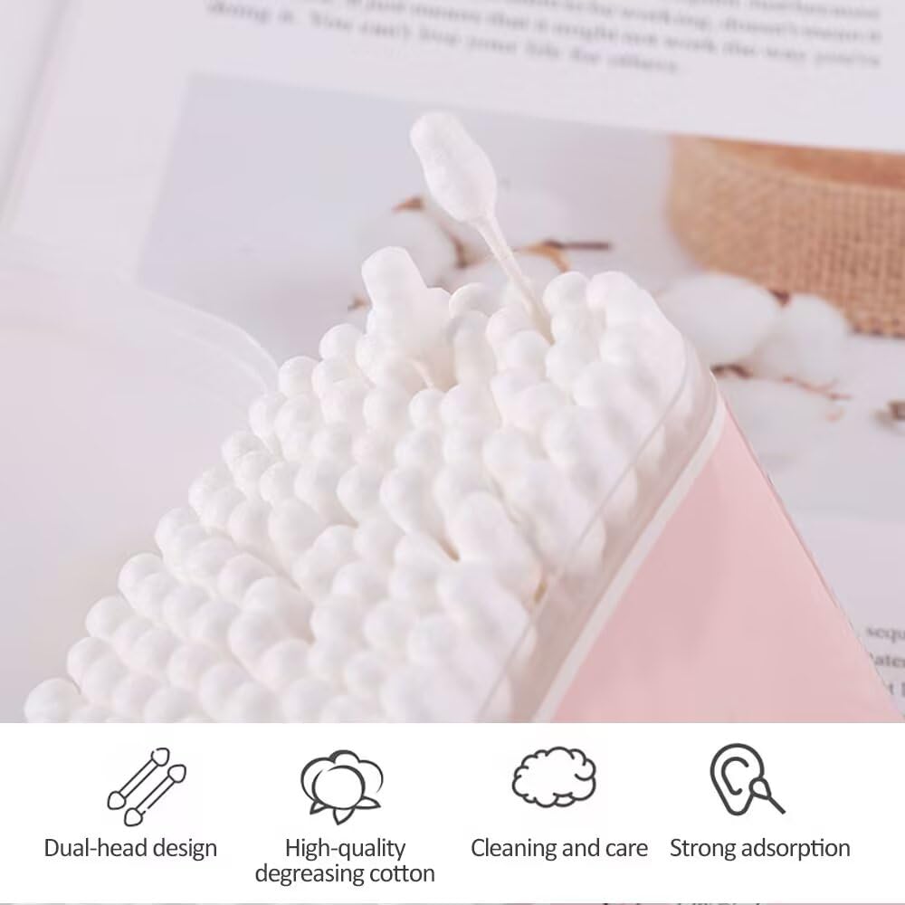 Lot de 200 cotons-tiges bio pour bébé avec grande tête de sécurité (200 pièces) Cotton Buds, dans une boîte cube pratique, bâtonnets d'oreille pour bébés et enfants