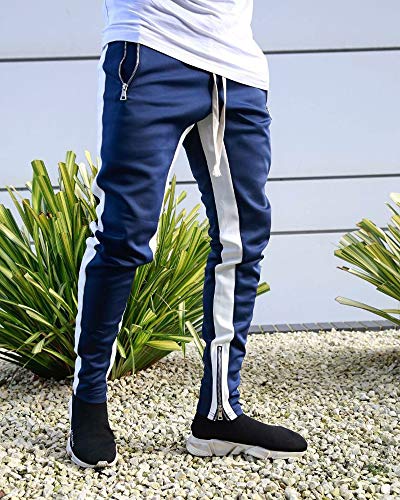 Flyfirefly Men's Gym Sport Pants Hip Hop Slim Fit Track Pants Workout Running Athletic Jogger Bottom Blue #TOP3