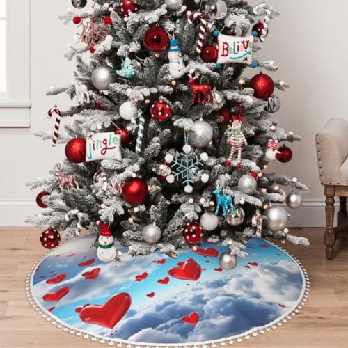 Jupe de sapin de Noël 122 cm rustique en tricot double couche à pompons - 2