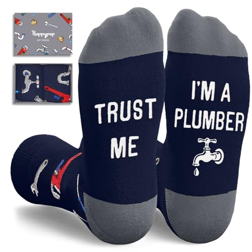 HAPPYPOP Plumber Gifts for Men - Funny Plumbing Gifts for Pipefitters Trust Me Im a Plumber Socks for Birthday Valentines Day Christmas