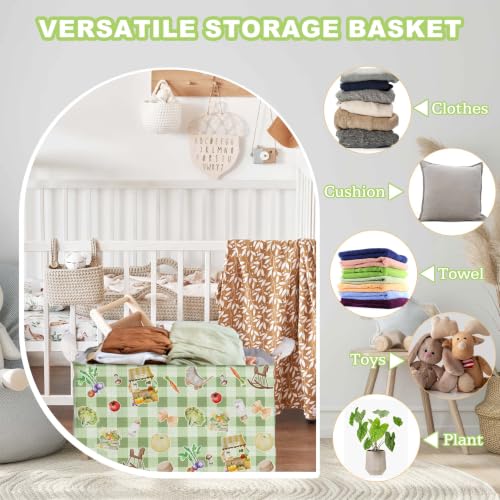 Image of Locally Grown Baby Shower Decorations,Green Storage Baskets,Farmers Nursery Decor,Large Square Canvas Laundry Hamper With A Waterproof PE Coating,Foldable Kids Toy Clothes Bins for Bedroom