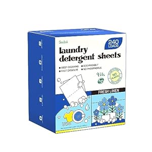 Soulink Laundry Detergent Sheets Fresh Linen Scent 240 Loadsï¼Eco Friendly Detergent Strips for Travel & Home – No Plastic Jug Soap Strips, Plant-based, Hypoallergenic. Safe for Sensitive Skin