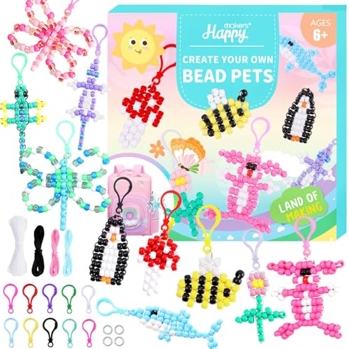 Happy Makers Bead Pets Pony Beads Multicolor Animals Keychain Making Kit with Instruction Keyring & Key Clasp Ultimate Bead Pets Keychain Art Craft for Beginners