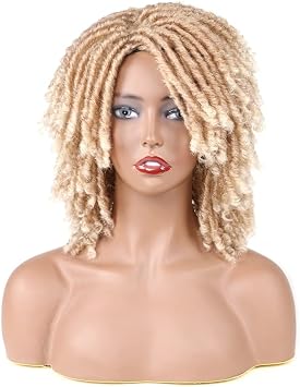 Black Women Men Short Dreaded Hair Wig Synthetic Wig Afro Curly Wig Party Daily Replaceman Wig Blonde