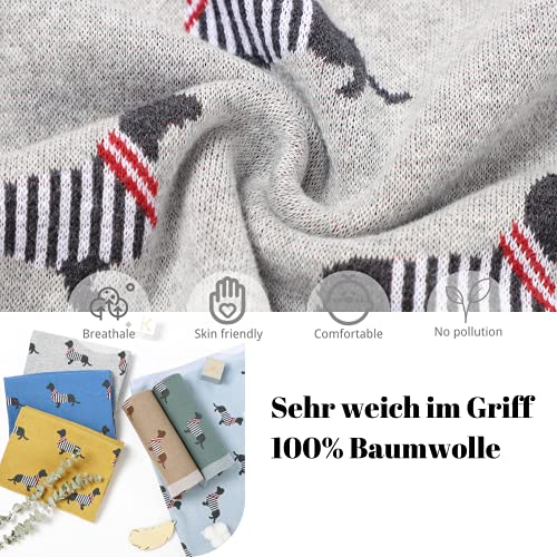 LAWKUL Babydecke 100% Baumwolle Weich Gestrickt Babydecken für Neugeborene Jungen Mädchen Dackel Wursthund 100x80cm Grau