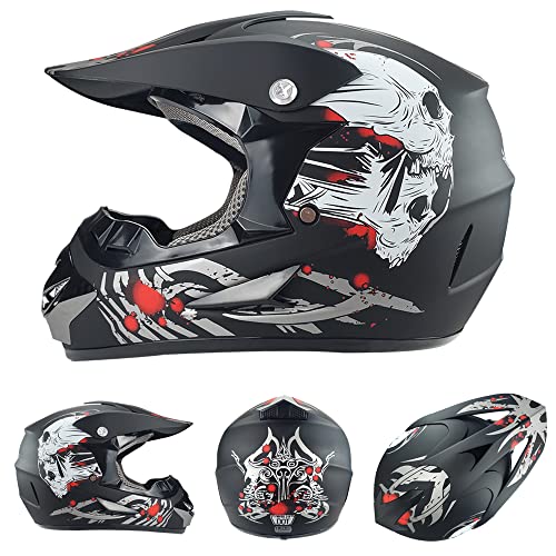Motocross Helmets Youth Motorcycle Helmets - Motocross Helmets Atv Mx Motorcycle Helmets Unisex Full Face Street Helmets, Dot Certified Standard - 4 Piece Set (X-Large, Matte Black) #TOP1