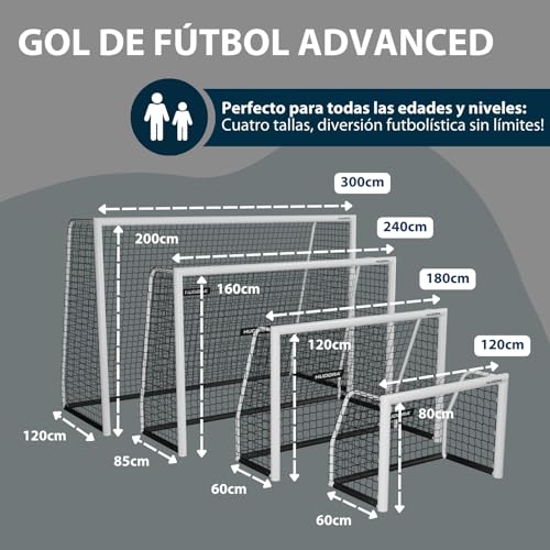 Hudora Portería de Fútbol Avanzada 120/180/240/300 I para Niños/Jóvenes & Adultos I Ideal para Jardín I Impermeable & Estable para Entrenamiento de Fútbol con Red de Malla Fina - imagen 2