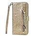 Produktbild Fanxwu Kompatibel mit Samsung Galaxy S10E Hülle Glitzer Reißverschluss Brieftasche Cover mit Trageschlaufe Folio Flip Leder Multifunktionale Handyhülle - Golden