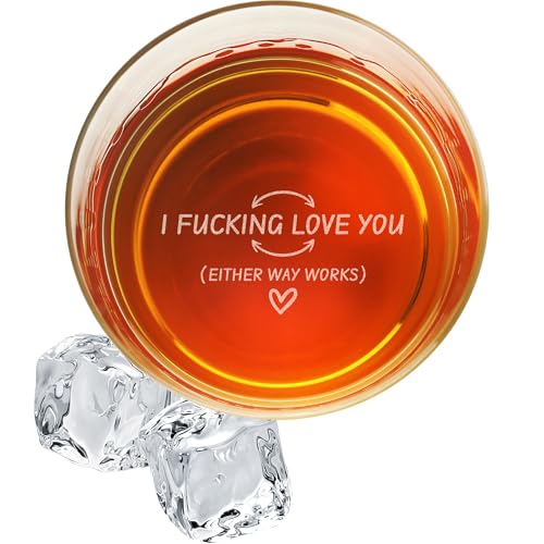 On The Rox Engraved Whiskey & Bourbon Glass Gifts - Fun Message Gift For Him - Personalized 11 oz Engraved Message Scotch Glass - Birthday, Anniversary (I Love You)
