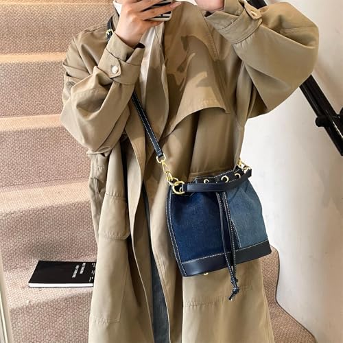 Denim Bucket Bag for Women Handbag Trendy Jean Purse Drawstring Crossbody Shoulder Bag4