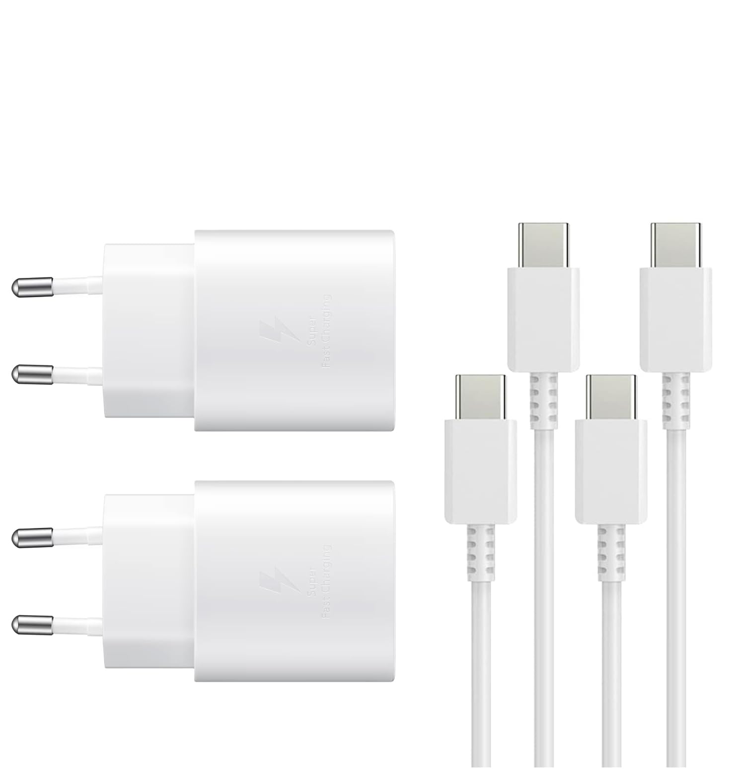 2 Pezzi 25W Caricatore USB C Rapido Caricabatterie per Samsung Galaxy S24, S23, S22 Ultra, S21, S20, A54, A53, A14, Fold5/4, Flip 5/4, Note10 Rapida USB C Carica Alimentatore Presa con Cavo - Bianco