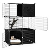 Tangkula Cat Cages Indoor, 3-Tier Large Cat Enclosure with 2 Ladders, 3 Doors, Detachable Metal Wire Kennel for Indoor Cats to Play and Rest, DIY Cat Crate & Pet Playpen Catio for Small Animals