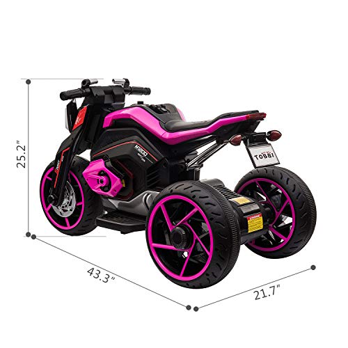TOBBI 12V Kids Ride On Motorcycle Toys 3 Wheels Electric Trike Motorcycle for Boys and Girls in Rose Red