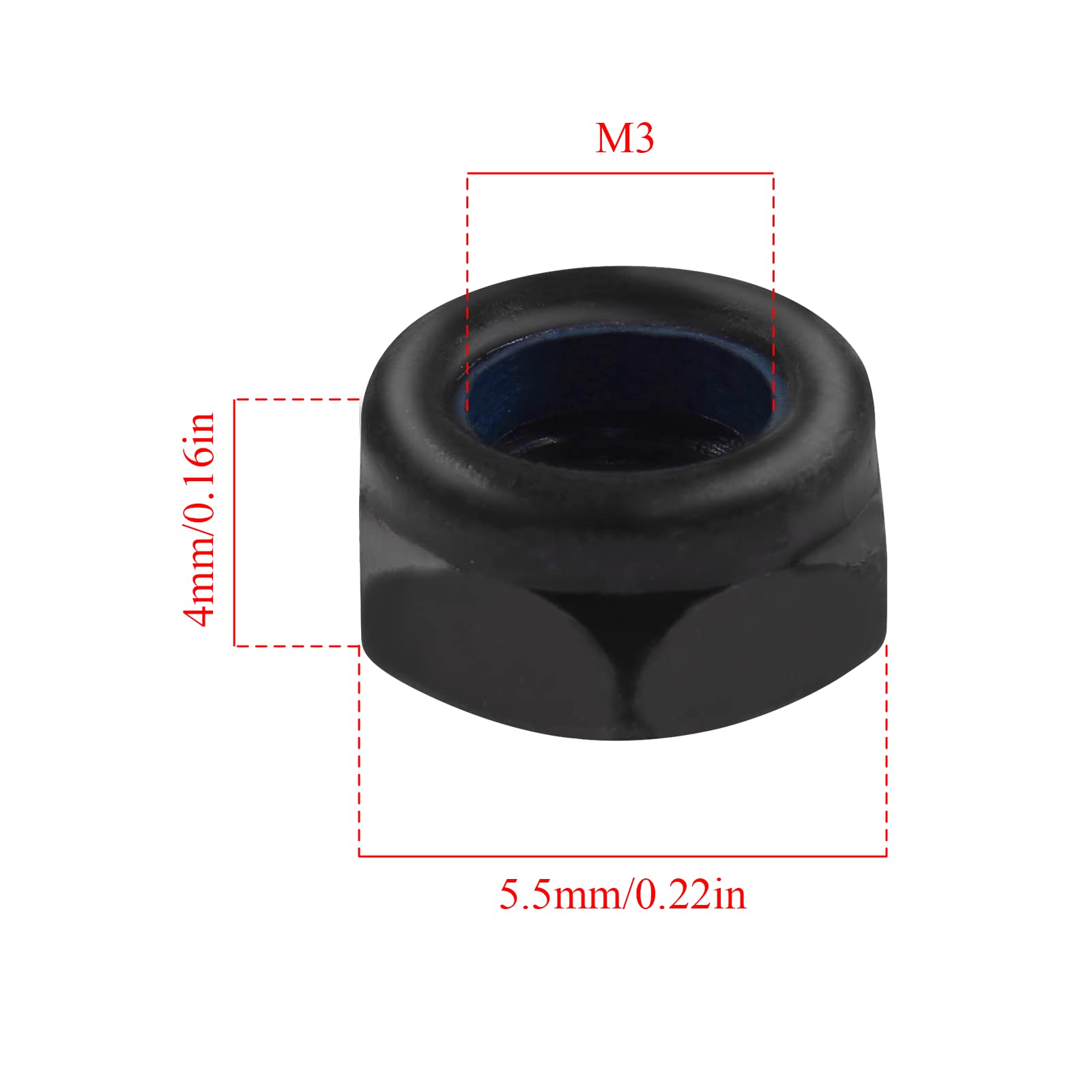 BokWin 50PCS M3 x 0.5mm Nylon Insert Hex Lock Nuts Black Zinc Plated Nylon Lock Nuts Anti-loosening self-Locking nut