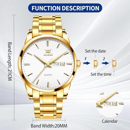 OLEVS Men's Gold Watch, Luxury Large Face Stainless Steel Analog Quartz Dress Watch, Fashion Simple Day Date Waterproof Luminous Wrist Watch for Men - Image 7