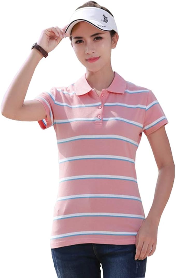 Amazon Fevon ポロシャツ レディース 半袖 夏 Tシャツ 折り襟 ボーダー柄 配色 おしゃれ トップス スリム 着痩せ スポーツウェア ゴルフウェア カットソー カジュアル 通勤 通学 大きいサイズ ポロシャツ 通販