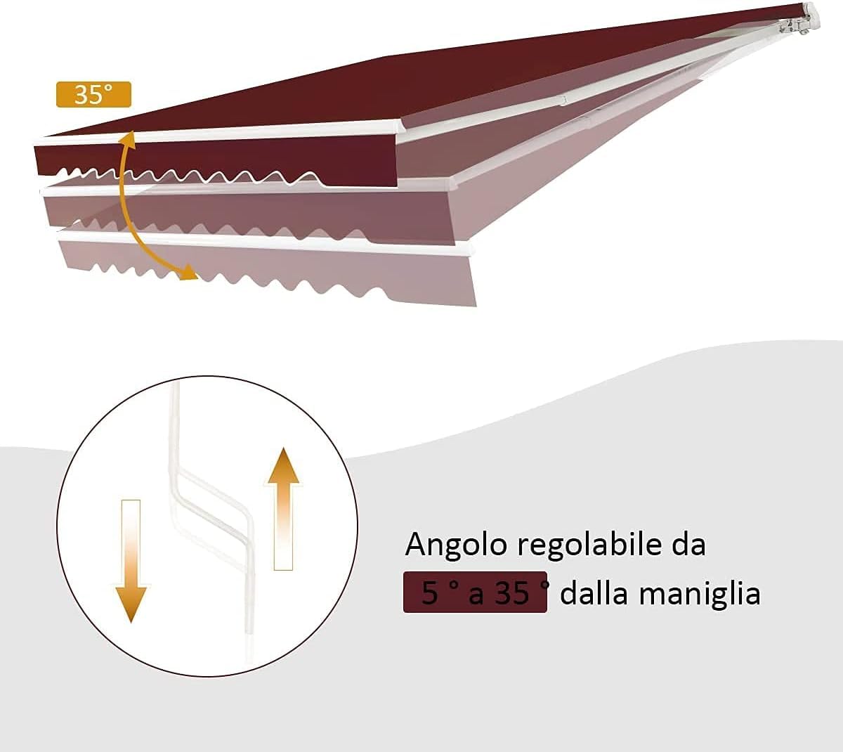 Wysuwana markiza na balkon, wodoodporna i odporna na promieniowanie UV, 3 m x 2,5 m, czerwona markiza na patio z wysuwanymi ramionami, idealna do użytku w ogrodzie i na tarasie