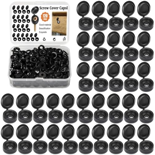 120 Pcs Screw Caps, Plastic Hinged Screw Cover Caps, Folding Screw Cover Plastic Screw Caps, Screw Covers For Replacement Screw Decorative Covers, Universal Size 4-6MM(Black)