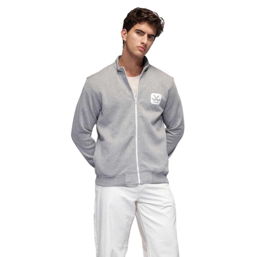 WROGN Men's Cotton Blend Fleece Sweatshirt | Zip-up Solid Design | Comfort Fit in neutral