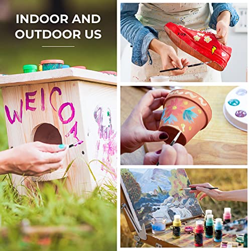 Outdoor Acrylic Paint For Metal, Ohuhu 24 Bottles 2 Fl Oz With 18 Basic Color And 6 Metallic Acrylic Paints With 6 Brushes, Waterproof For Multi-Surface: Patio Statues, Woods, Rocks, Canvas, Glass, Fabrics Last 3-4 Years #TOP6