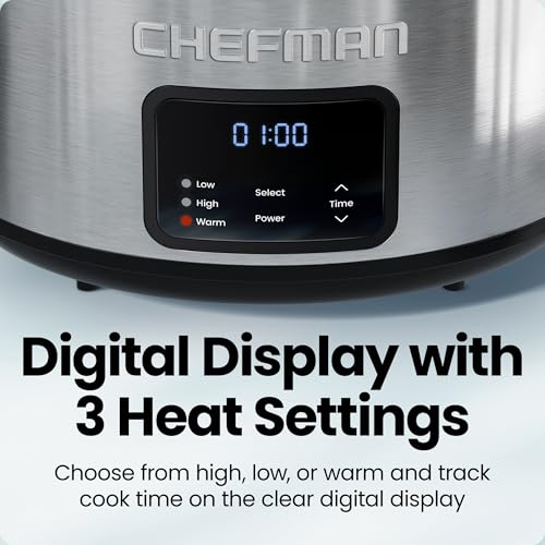 Chefman Slow Cooker 7 Quart, Large Family Size Programmable Digital Slow Cooker with 24-Hour Timer, Low, High & Warm Settings, Ceramic Crock, Tempered Glass Lid, Dishwasher-Safe, Stainless Steel - image 4
