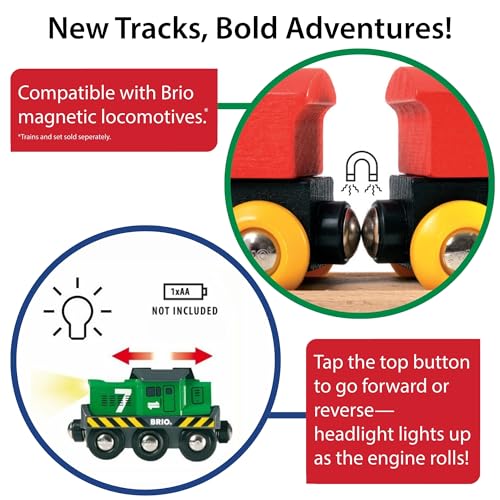 brio world freight battery engine - battery-operated toy train for wooden tracks - powerful motorized train engine pulls the longest sets - works with all railway sets - ages 3 amp up