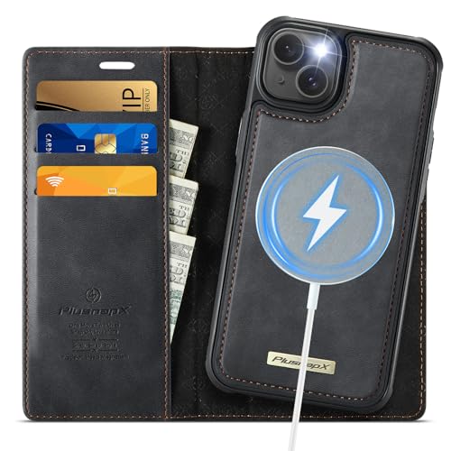 Image of Wallet Case for iPhone 13 Compatible with Magsafe, 2-in-1 PU Leather Flip RFID Blocking Card Holder Stand Shockproof Magnetic Detachable Cover for iPhone 13 Case 6.1 inch, Black