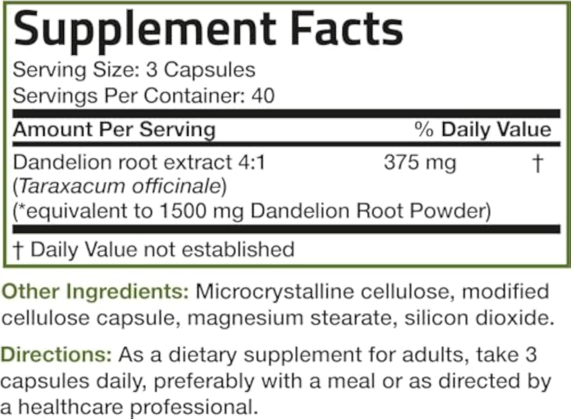 Dandelion Root High Potency Supplement, Vegetarian Capsules