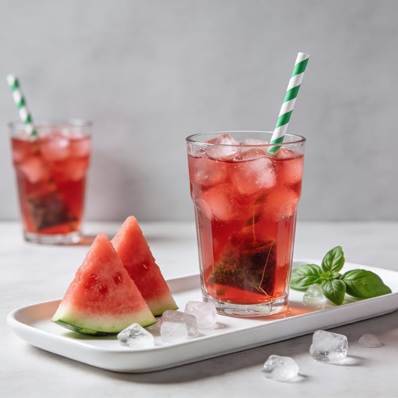 Cold Brew Watermelon Oolong Tea Bags with Glass Jar, 2-Pack (20 Tea Bags) | Brews Fast in Cold Water, Naturally Sweet Flavor with Dragon Fruit & Strawberry | No Sugar Added