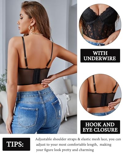 Image of Avidlove Lace Bralette for Women V Neck Bustier Corset Tops with Underwired Racerback Adjustable Strap Crop Top