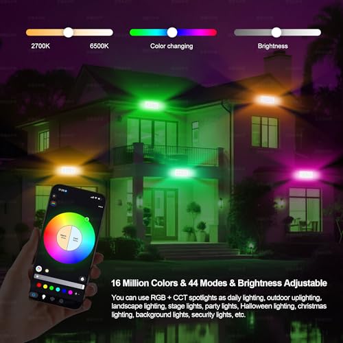 Image of Smart Flood Lights Outdoor Color Changing, 360W RGBCW Wall Washer, WiFi App & RF Remote, 2700K-6500K Tunable White, Voice Control, IP65 Waterproof, Music Sync, Timer