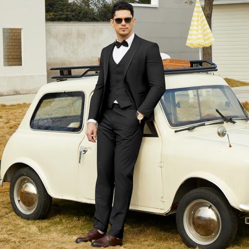 WEEN CHARM Men's 3 Piece Suit One Button Blazer Jacket Vest Pants Set Slim Fit Formal Wedding Business Suit Tuxedo Suit2