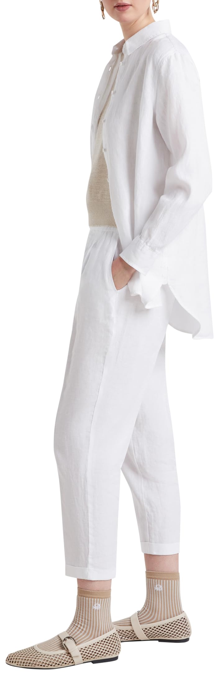 United Colors of Benetton Trousers 4AGH558X5, Optical White 101, L Woman, Optical White 101, L