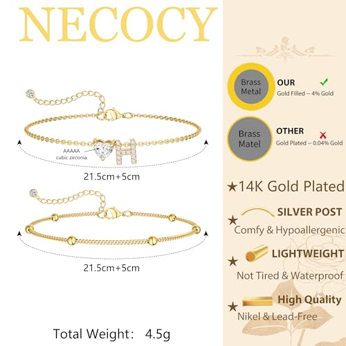 Image of NECOCY Initial Heart Diamond Anklets for Women Waterproof, Non Tarnish 14k Gold Plated Letter Ankle Bracelets Dainty, Summer Beach Bikini Jewelry Gifts for Women