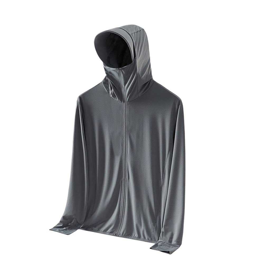 EXNOXLightweight Sun Protection Clothing For Men And Women, UPF 50+ Long Sleeve Sun Protection Hoodie Shirt With Pockets, Long Sleeve Ice Silk Hoodie Shirts (Dark Grey,XL)