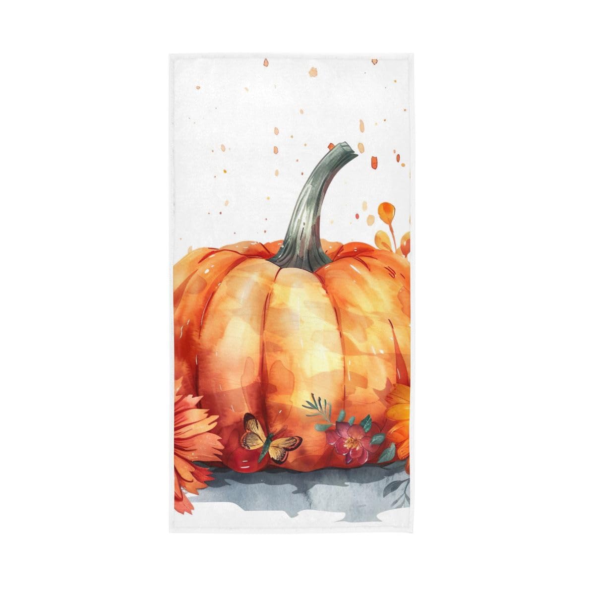 HUYGD Pumpkin with Flowers Autumn Hand Towel, Bathroom Towel for Hand, Face, Hair, Yoga, Kitchen, Bath 15 x 30 Inches
