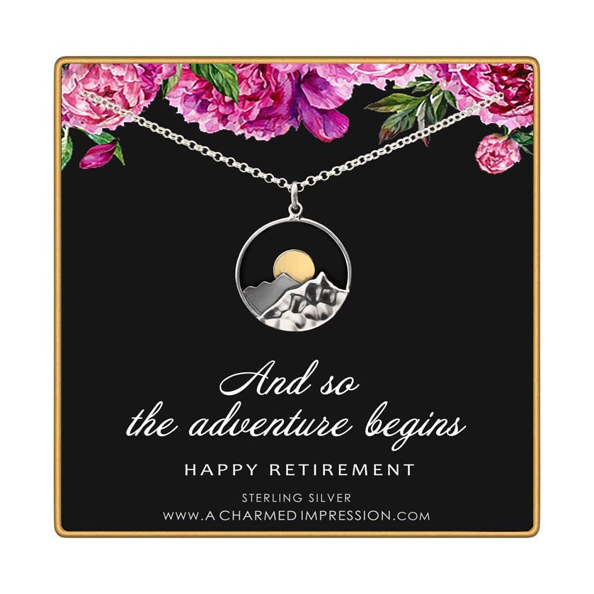 A Charmed Impression Sterling Silver Mountain Necklace - Retirement Adventure Gift