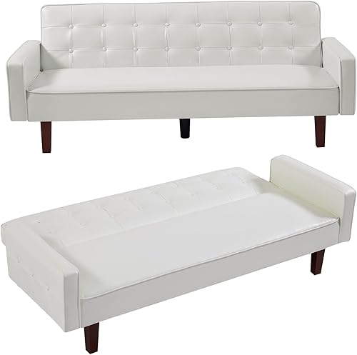 mikibama Sofá futón tapizado de piel sintética de poliuretano, sofá cama convertible tapizado, futones, moderno sofá de 3 plazas, sofá cama para