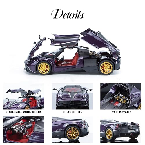 Image of Alloy Diecast Metal Cars Model Collectible Pagani Huayra Dinastia 1:24 Pull Back Vehicle Toy for Kids Boys Girl Gift (Blue)