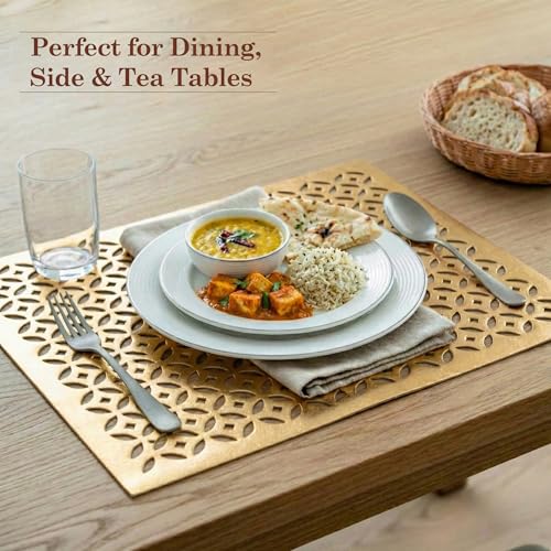 Image of Heart Home Leather Rectangular Table Mats Set of 6 | Washable Placemat /Dining Table Mat for Party, Wedding and Family Functions | Golden