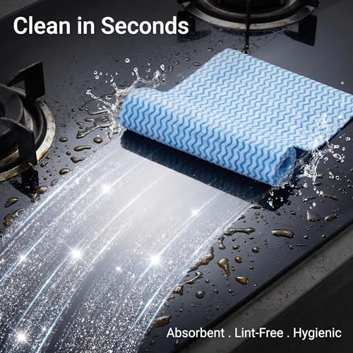 Image of Handi Wipes Reusable Cloth Disposable Cleaning Cloth Kitchen Dish Cloth Dish Towels Dry Blue Washable Wipes Kitchen Dish Rolls, Total Pack Of 200, Red