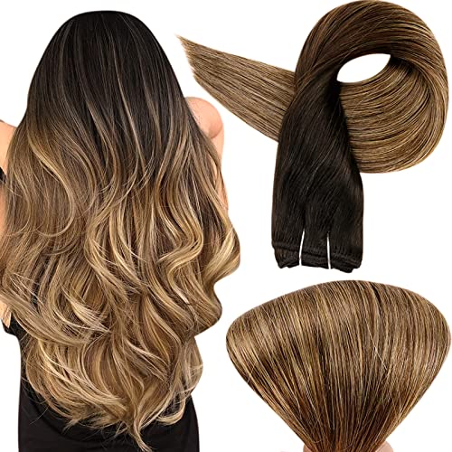 Full Shine Hair Wefts Human Hair 18 Inch Sew in Hair Extensions Balayage Color 1B Off Black Fading to 6 Brown and 27 Honey Blonde Balayage Sew in Bundles Double Weft Weave in Extensions 100 Gram