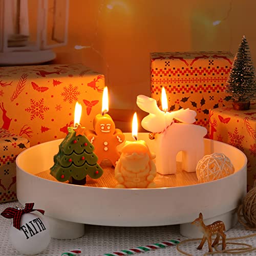 4 Pieces Christmas Candles Decor Christmas Scented Candles Gifts Elk Santa Gingerbread Man Christmas Tree Candle Xmas Seasonal Celebration Candles Soy Wax Tealight Aromatherapy Candle For Table Decor #TOP17