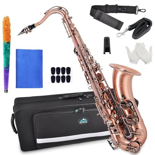 EASTROCK Tenor Saxophone Red Antique Copper B Flat Tenor Sax Professional Tenor Saxophone for Beginners Students and Musicians with Carrying Case Mouthpiece Reeds Cleaning Kit Neck Strap