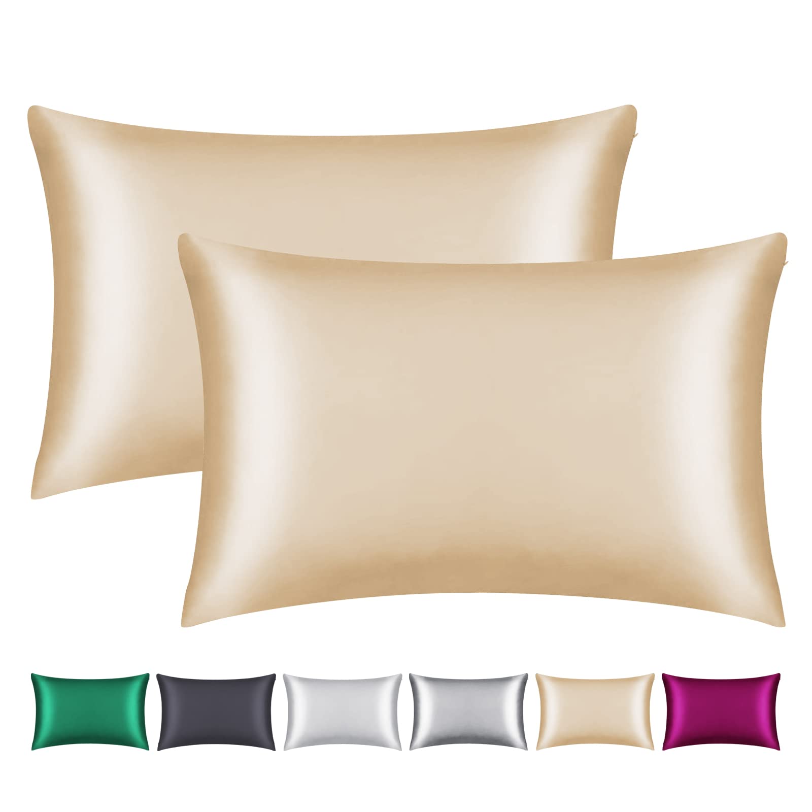 Smbeope Juego de 2 fundas de almohada 100 % seda de morera, para cabello y piel, cremallera oculta, funda de almohada de seda natural de 22 mommes en ambos lados, suave, transpirable y lisa (tamaño